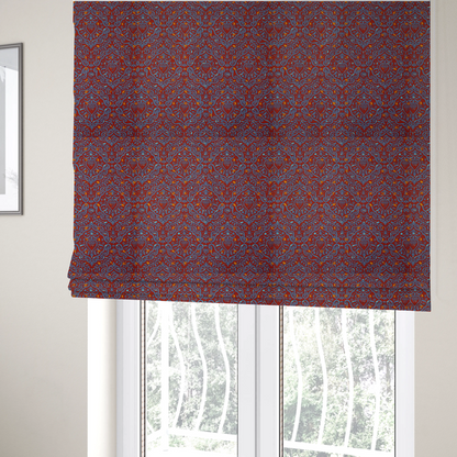 The fabric used to create these Roma blinds is a highly detailed, textured damask that blends traditional ornate motifs with a modern, high-energy colour palette.