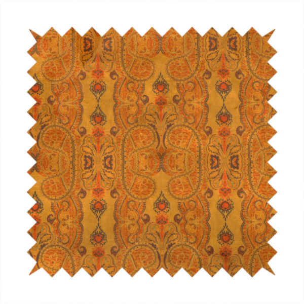 A warm, vintage-style paisley pattern with a weathered, antique tapestry aesthetic.