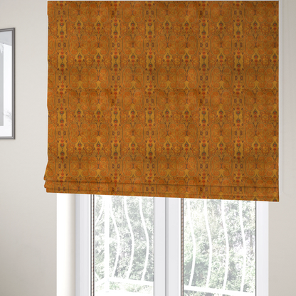 The fabric used to create these Roman blinds is a warm, vintage-style paisley pattern with a weathered, antique tapestry aesthetic.