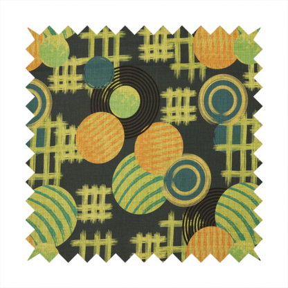 A playful, mid-century modern-inspired pattern featuring layered circular and linear motifs.