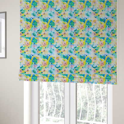 The fabric used to create these Roman blinds is a vibrant, watercolour floral pattern with a bright and airy spring aesthetic.
