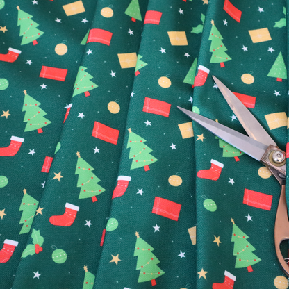 Green Trees Red Stockings Christmas Furnishing Fabric DP-30 - Handmade Cushions