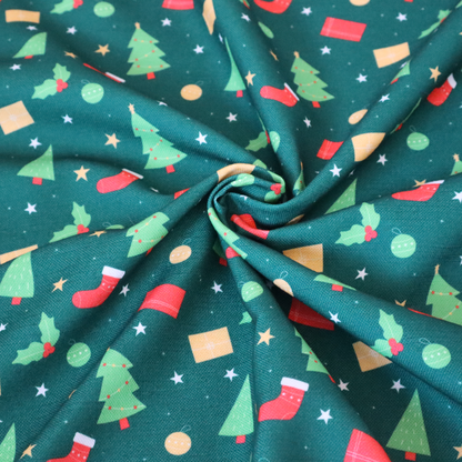 Green Trees Red Stockings Christmas Furnishing Fabric DP-30 - Handmade Cushions