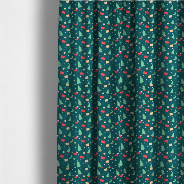 Green Trees Red Stockings Christmas Furnishing Fabric DP-30 - Made To Measure Curtains