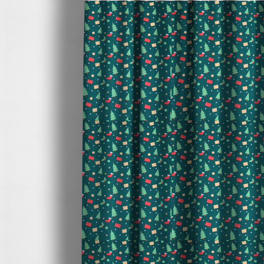 Green Trees Red Stockings Christmas Furnishing Fabric DP-30 - Made To Measure Curtains