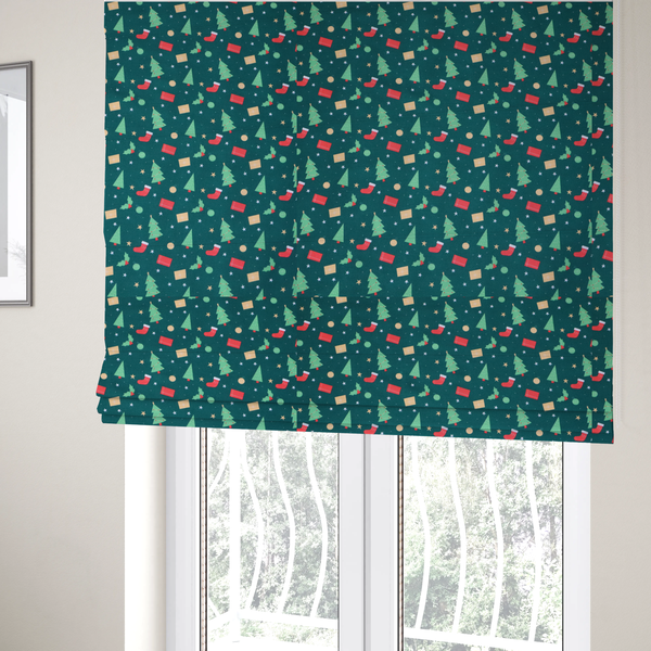 Green Trees Red Stockings Christmas Furnishing Fabric DP-30 - Roman Blinds