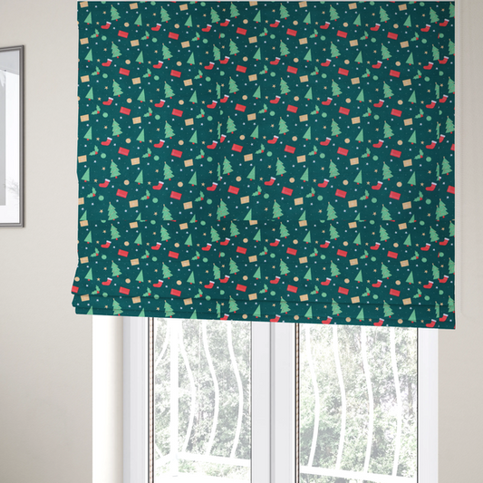 Green Trees Red Stockings Christmas Furnishing Fabric DP-30 - Roman Blinds