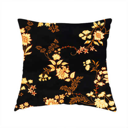 The fabric used to create these handmade cushions is a classic, elegant floral trail pattern with a sophisticated Chinoiseries or traditional botanical aesthetic.