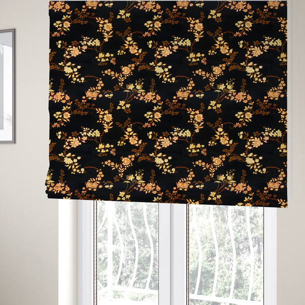 The fabric used to create these Roman blinds is a classic, elegant floral trail pattern with a sophisticated Chinoiseries or traditional botanical aesthetic.