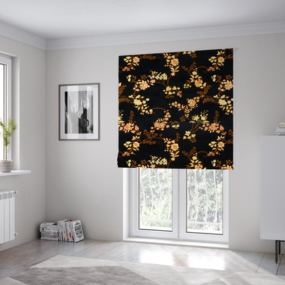 The fabric used to create these Roman blinds is a classic, elegant floral trail pattern with a sophisticated Chinoiseries or traditional botanical aesthetic.
