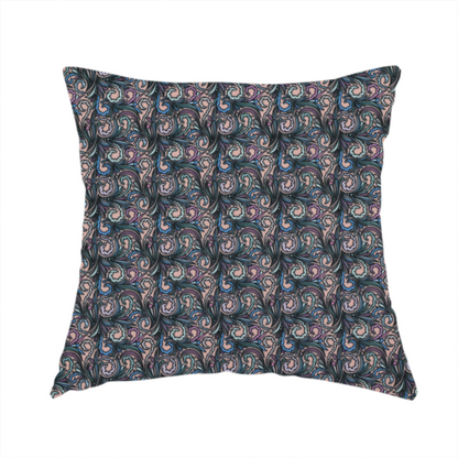 The fabric used to create this handmade cushion is a intricate, swirling floral pattern with a rhythmic, dense repeat that creates a sophisticated tapestry-like effect.