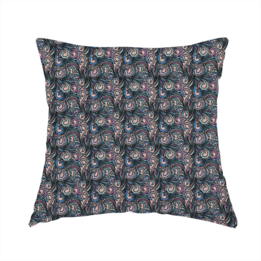 The fabric used to create this handmade cushion is a intricate, swirling floral pattern with a rhythmic, dense repeat that creates a sophisticated tapestry-like effect.