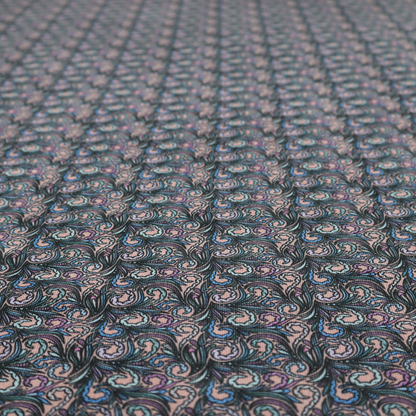 A intricate, swirling floral pattern with a rhythmic, dense repeat that creates a sophisticated tapestry-like effect.