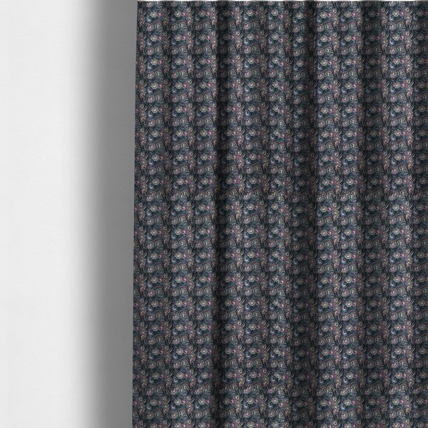The fabric used to create these made-to-measure curtains is a intricate, swirling floral pattern with a rhythmic, dense repeat that creates a sophisticated tapestry-like effect.