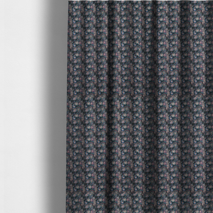 The fabric used to create these made-to-measure curtains is a intricate, swirling floral pattern with a rhythmic, dense repeat that creates a sophisticated tapestry-like effect.