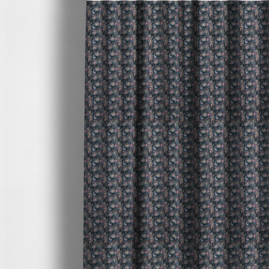 The fabric used to create these made-to-measure curtains is a intricate, swirling floral pattern with a rhythmic, dense repeat that creates a sophisticated tapestry-like effect.