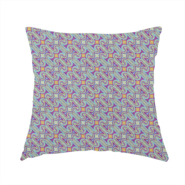 The fabric used to create this handmade cushion is a intricate, geometric optical pattern with a mesmerizing, rhythmic repeat and a soft, textured finish.