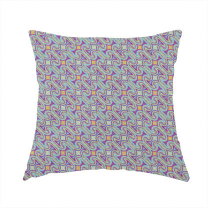 The fabric used to create this handmade cushion is a intricate, geometric optical pattern with a mesmerizing, rhythmic repeat and a soft, textured finish.