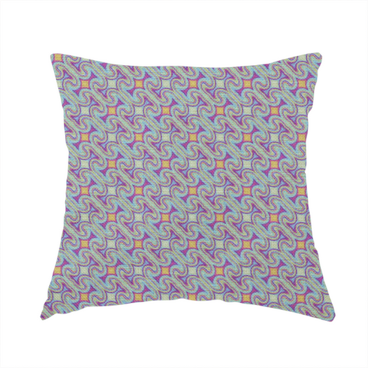 The fabric used to create this handmade cushion is a intricate, geometric optical pattern with a mesmerizing, rhythmic repeat and a soft, textured finish.