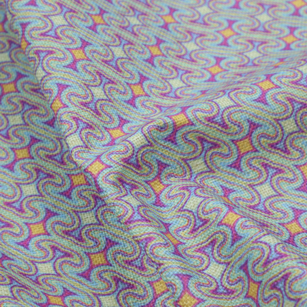 An intricate, geometric optical pattern with a mesmerizing, rhythmic repeat and a soft, textured finish.