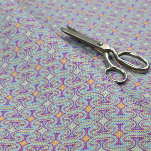 An intricate, geometric optical pattern with a mesmerizing, rhythmic repeat and a soft, textured finish.