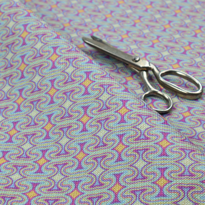 An intricate, geometric optical pattern with a mesmerizing, rhythmic repeat and a soft, textured finish.