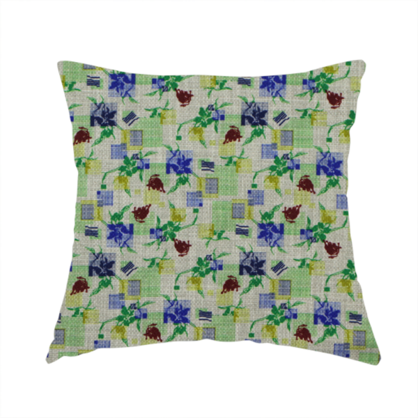 The fabric used to create this handmade cushion is an abstract botanical and geometric pattern with a layered, multi-dimensional aesthetic.