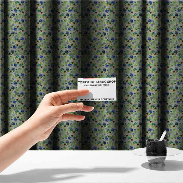 The fabric used to create these made-to-measure curtains is a abstract botanical and geometric pattern with a layered, multi-dimensional aesthetic.