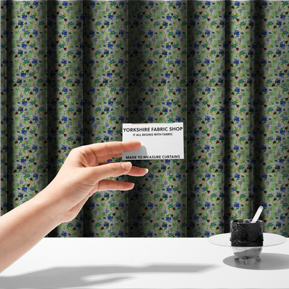 The fabric used to create these made-to-measure curtains is a abstract botanical and geometric pattern with a layered, multi-dimensional aesthetic.