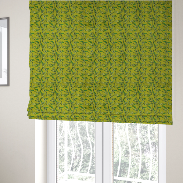 The fabric used to create these Roman blinds is a vintage-style botanical pattern with a serene, nature-inspired aesthetic.