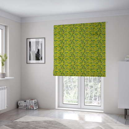 The fabric used to create these Roman blinds is a vintage-style botanical pattern with a serene, nature-inspired aesthetic.