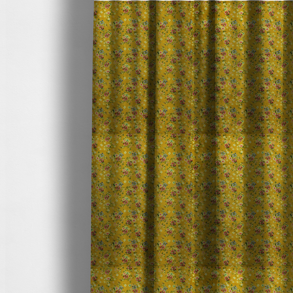 The fabric used to create these made-to-measure curtains is a delicate, vintage-style floral pattern with a warm, sun-drenched aesthetic.