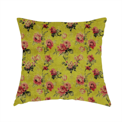 The fabric used to create this handmade cushion is a vintage-inspired floral pattern with a romantic, aged aesthetic.