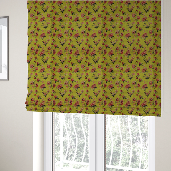 The fabric used to create these Roman blinds is a vintage-inspired floral pattern with a romantic, aged aesthetic.