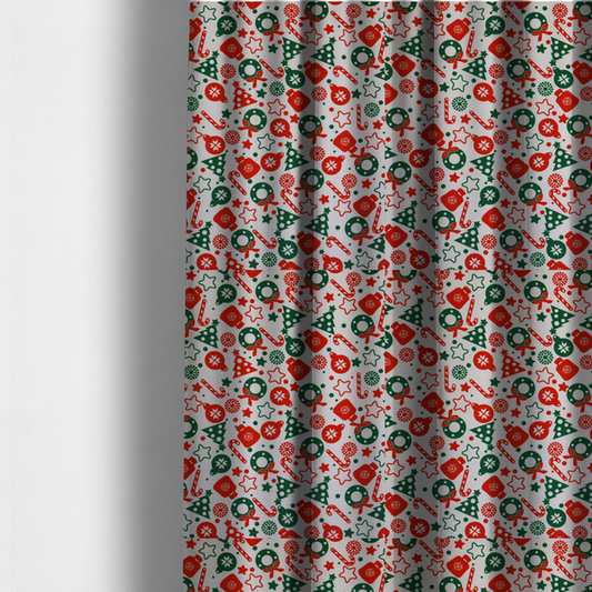 Green Red Candy Cane Christmas Furnishing Fabric DP-32 - Made To Measure Curtains