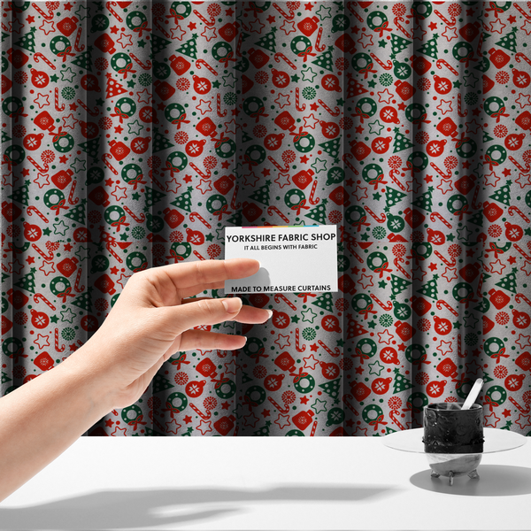 Green Red Candy Cane Christmas Furnishing Fabric DP-32 - Made To Measure Curtains