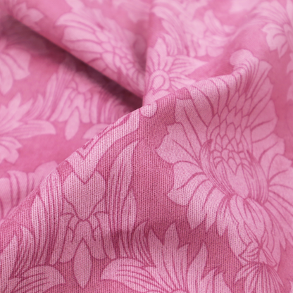 Vibrant magenta damask fabric featuring a large-scale, repeating floral and acanthus leaf pattern in a tonal, hot pink colourway.