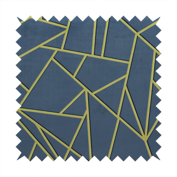 A close-up of a luxurious slate grey fabric featuring a fractured, geometric mosaic pattern. The deep, matte background is segmented by a network of recessed metallic gold lines that form sharp, irregular polygons. This "shattered-glass" effect creates a striking visual contrast, blending the cool, dark tones of the textile with shimmering, Art Deco-inspired accents for a modern, high-end look.