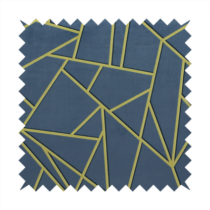 A close-up of a luxurious slate grey fabric featuring a fractured, geometric mosaic pattern. The deep, matte background is segmented by a network of recessed metallic gold lines that form sharp, irregular polygons. This "shattered-glass" effect creates a striking visual contrast, blending the cool, dark tones of the textile with shimmering, Art Deco-inspired accents for a modern, high-end look.