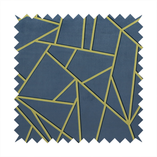 A close-up of a luxurious slate grey fabric featuring a fractured, geometric mosaic pattern. The deep, matte background is segmented by a network of recessed metallic gold lines that form sharp, irregular polygons. This "shattered-glass" effect creates a striking visual contrast, blending the cool, dark tones of the textile with shimmering, Art Deco-inspired accents for a modern, high-end look.