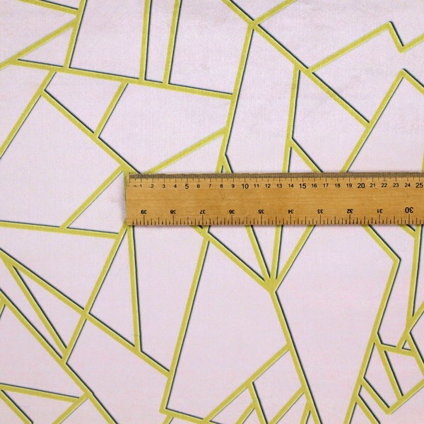 A close-up of a luxurious blush pink or pale rose fabric featuring a fractured, geometric mosaic pattern. The soft, matte background is segmented by a network of recessed metallic gold lines that form sharp, irregular polygons. This "shattered-glass" effect creates a refined visual contrast, blending the subtle, romantic tones of the textile with shimmering, Art Deco-inspired gold accents for a clean and sophisticated look.