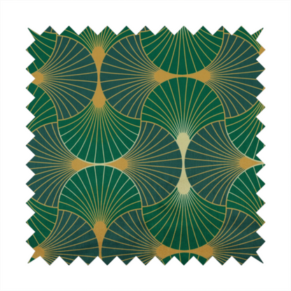 This fabric features a sophisticated Art Deco fan pattern in a moodier, more saturated colour palette than the previous version. The interlocking scallop design creates a dense, elegant texture suitable for high-end decor.