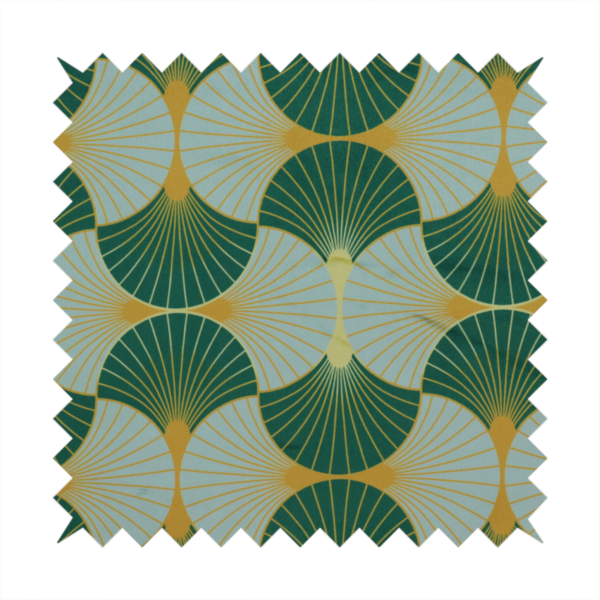 The DP-390-1 fabric offers a fresh and airy take on the classic Art Deco aesthetic, utilizing a cool-toned palette that lightens the geometric structure.