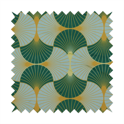 The DP-390-1 fabric offers a fresh and airy take on the classic Art Deco aesthetic, utilizing a cool-toned palette that lightens the geometric structure.