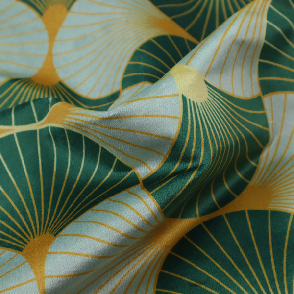 The DP-390-1 fabric offers a fresh and airy take on the classic Art Deco aesthetic, utilizing a cool-toned palette that lightens the geometric structure.