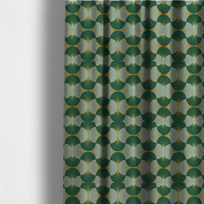 The fabric used to create these made-to-measure curtains offers a fresh and airy take on the classic Art Deco aesthetic, utilizing a cool-toned palette that lightens the geometric structure.