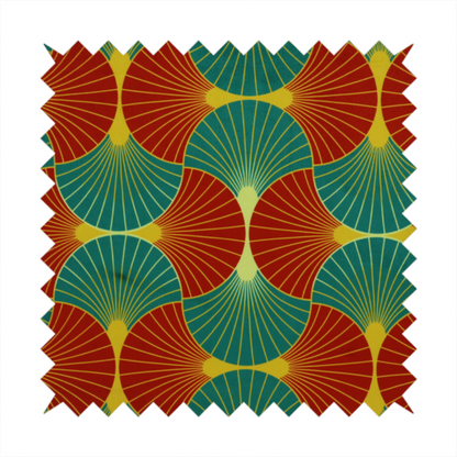 The DP-400-1 fabric features a bold, high-contrast Art Deco aesthetic, characterized by its signature interlocking scalloped fan motif in a rich, traditional colourway.