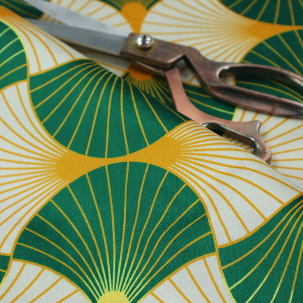 The DP-401-1 fabric features a crisp and architectural Art Deco aesthetic, utilizing a high-contrast palette that emphasizes its geometric precision.