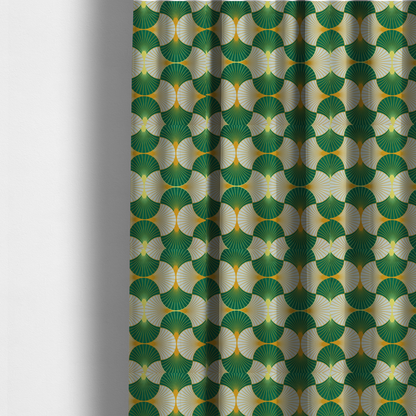 The fabric used to create these made-to-measure curtains features a crisp and architectural Art Deco aesthetic, utilizing a high-contrast palette that emphasizes its geometric precision.