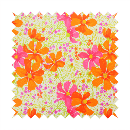 This fabric features a dense, vibrant botanical and floral pattern with a retro, meadow-like feel.